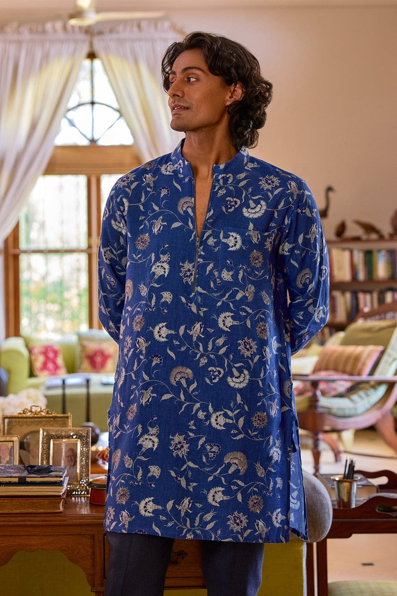 The Sufiyana Kurta Blue Print Linen Kurta
