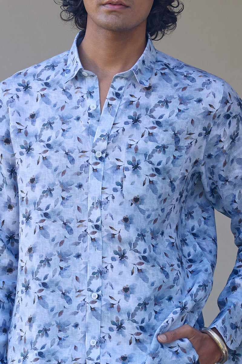 The Pryce Blue Print Linen Shirt