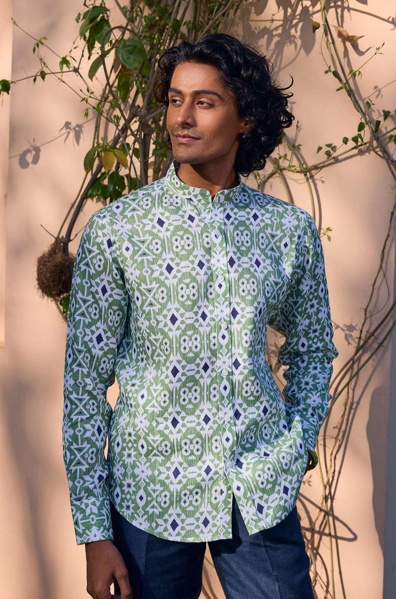 The Sheridan Ikat Green Linen Shirt