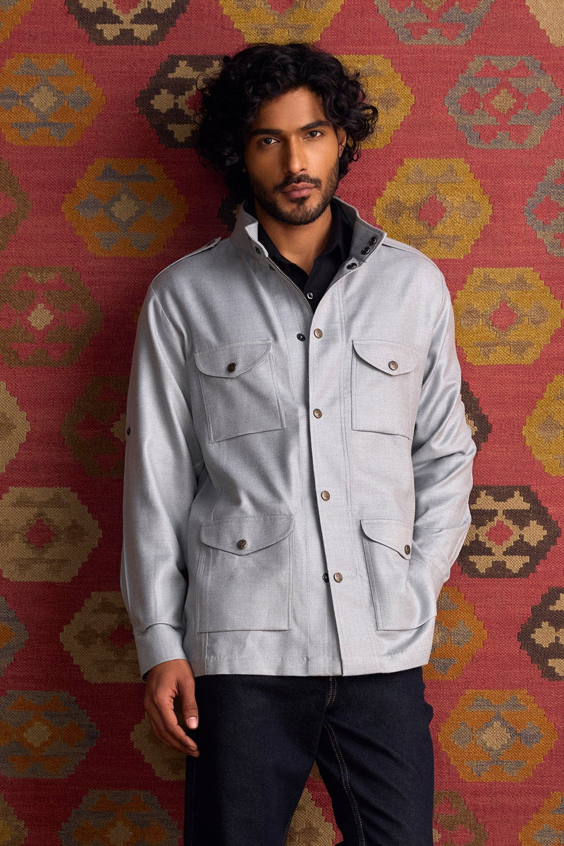 The Zain Grey Linen Safari Jacket