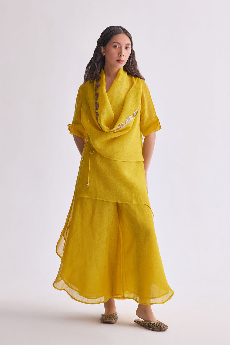 Boho Banno Yellow Linen Cape Set