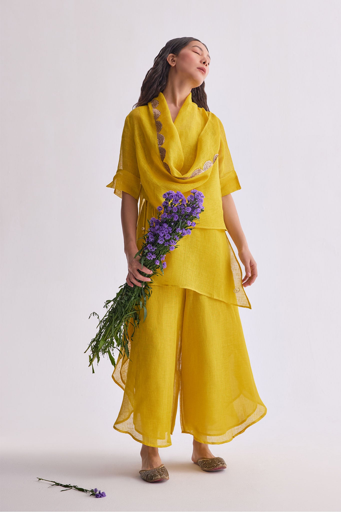 Boho Banno Linen Cape Set - Yellow