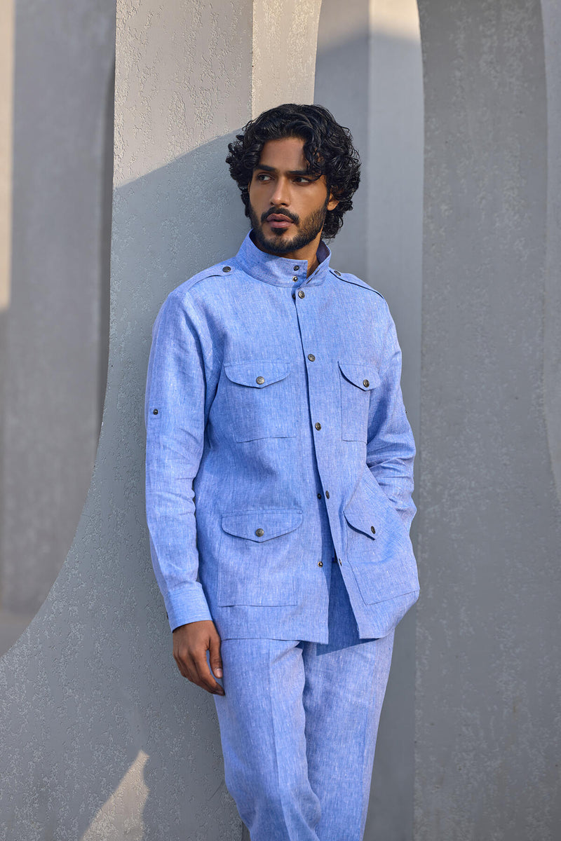 The Gallant Light Blue Linen Safari Jacket