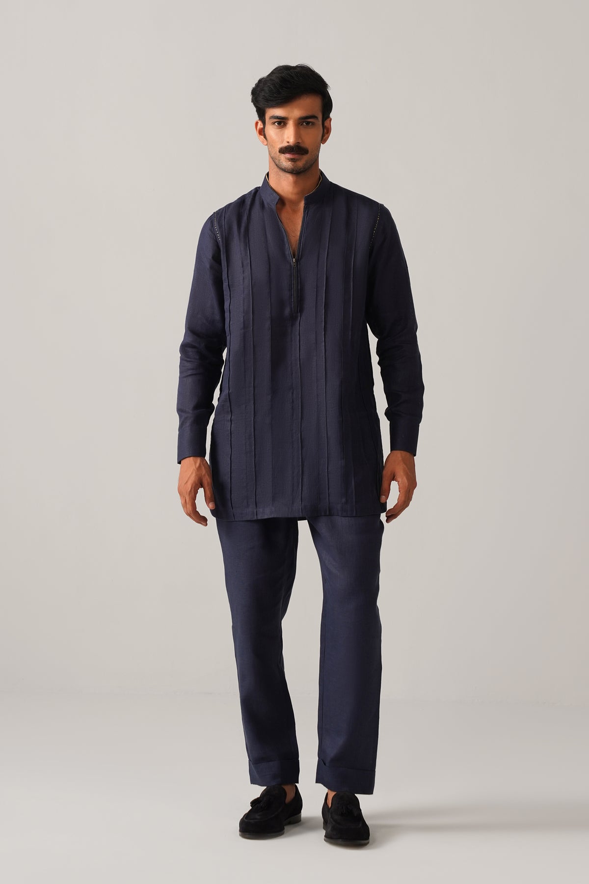 The Rehmat Dark Blue Linen Kurta