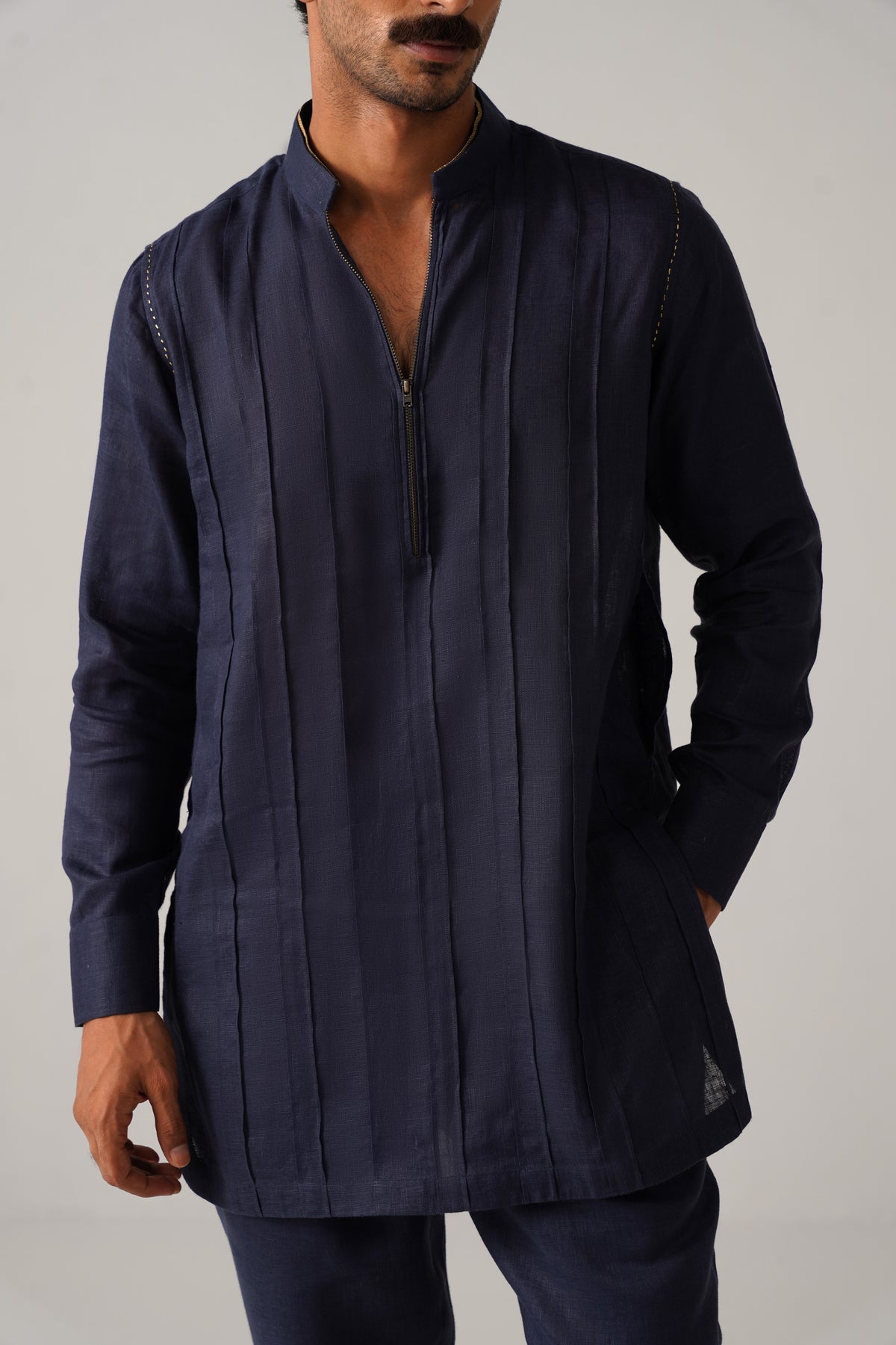 The Rehmat Dark Blue Linen Kurta