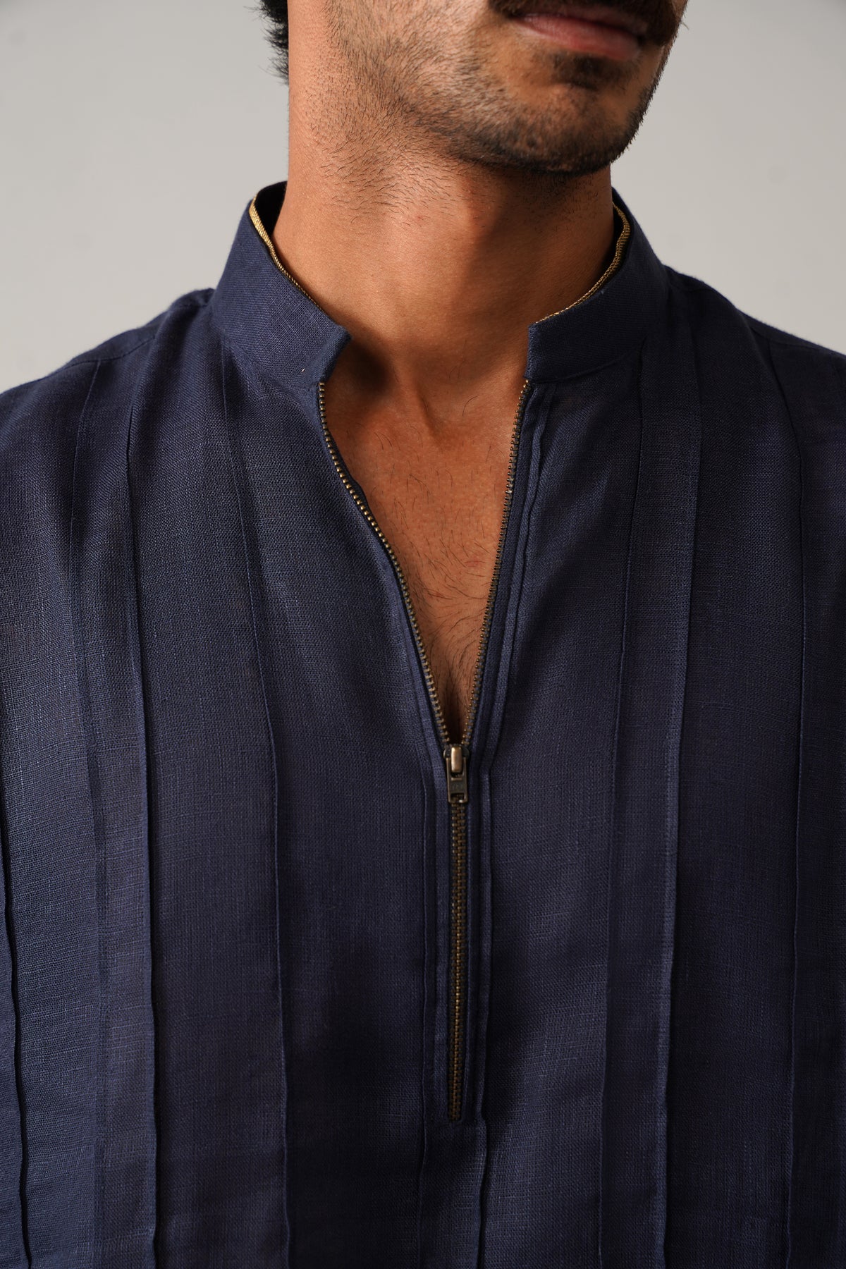 The Rehmat Dark Blue Linen Kurta