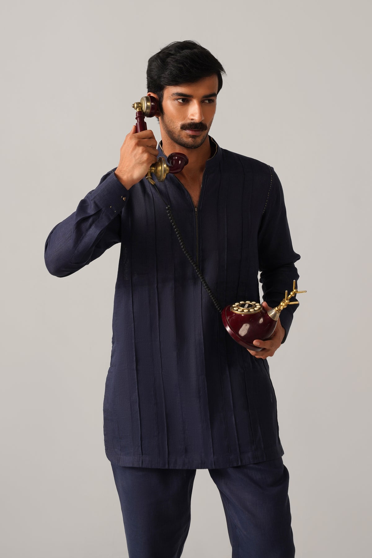 The Rehmat Dark Blue Linen Kurta