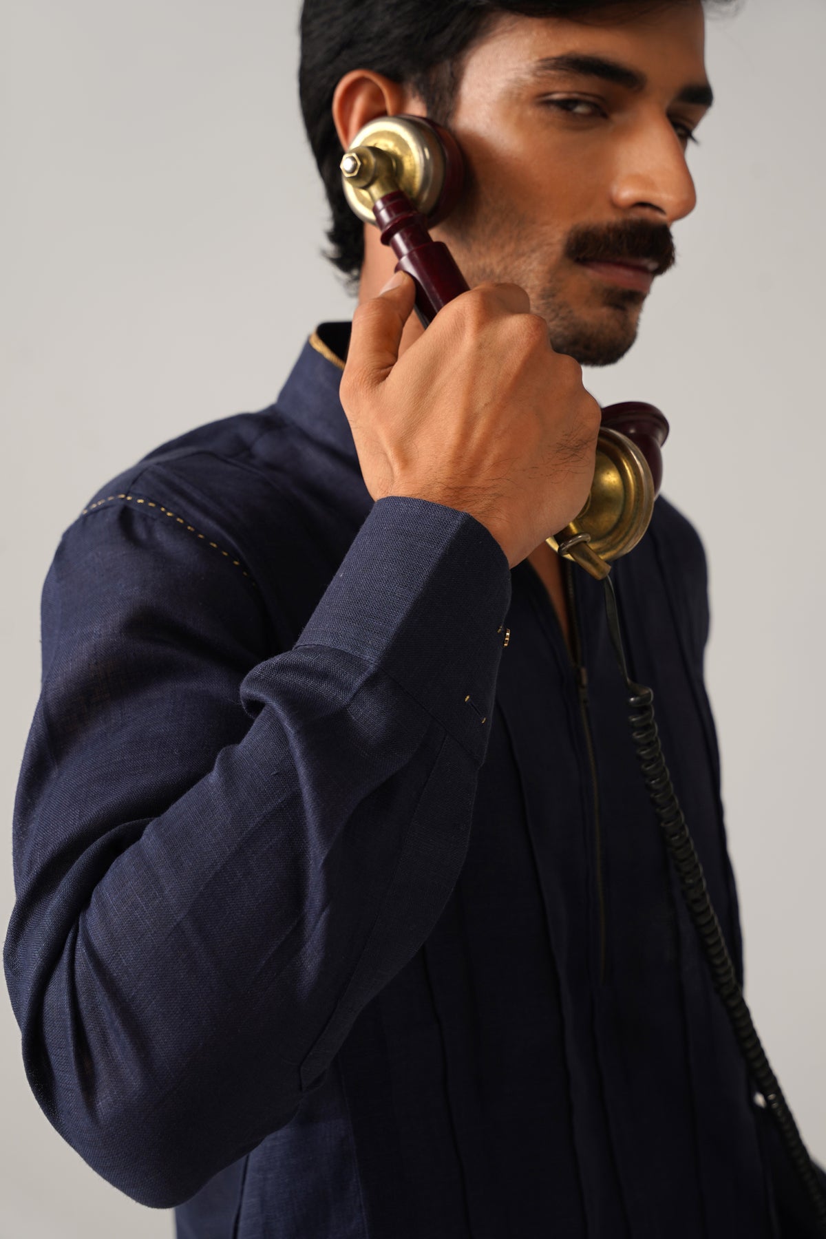 The Rehmat Dark Blue Linen Kurta