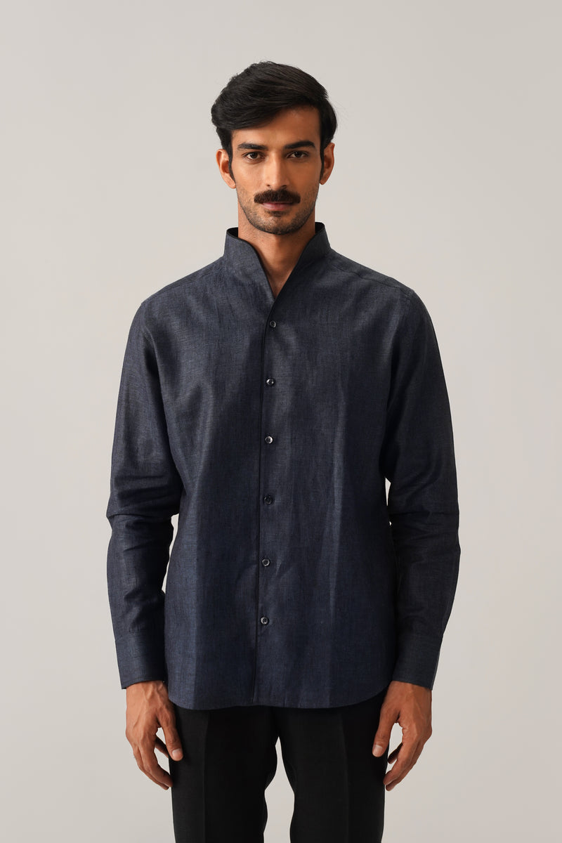 Royal Aristocratic Dark Blue Linen Shirt