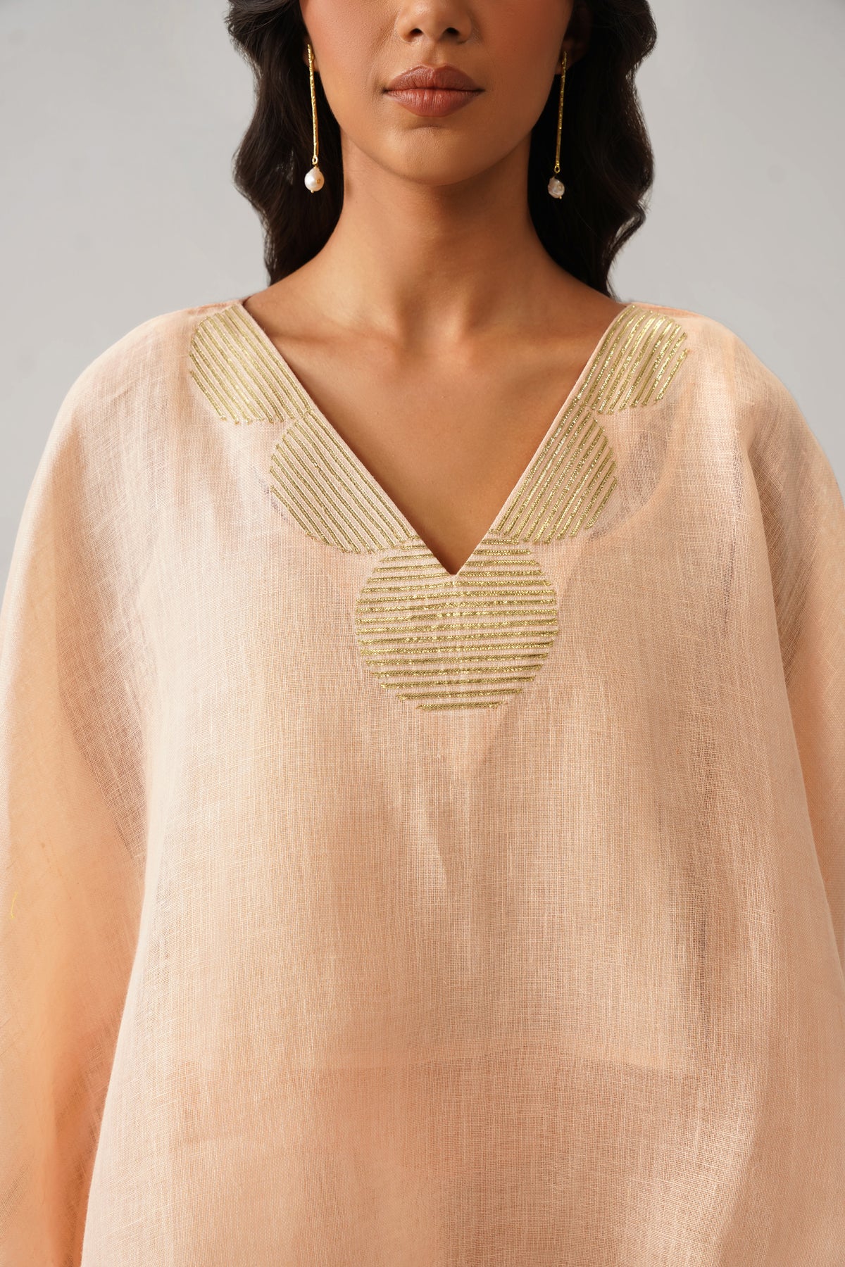 The Firdaus Peach Gauze Linen Cape