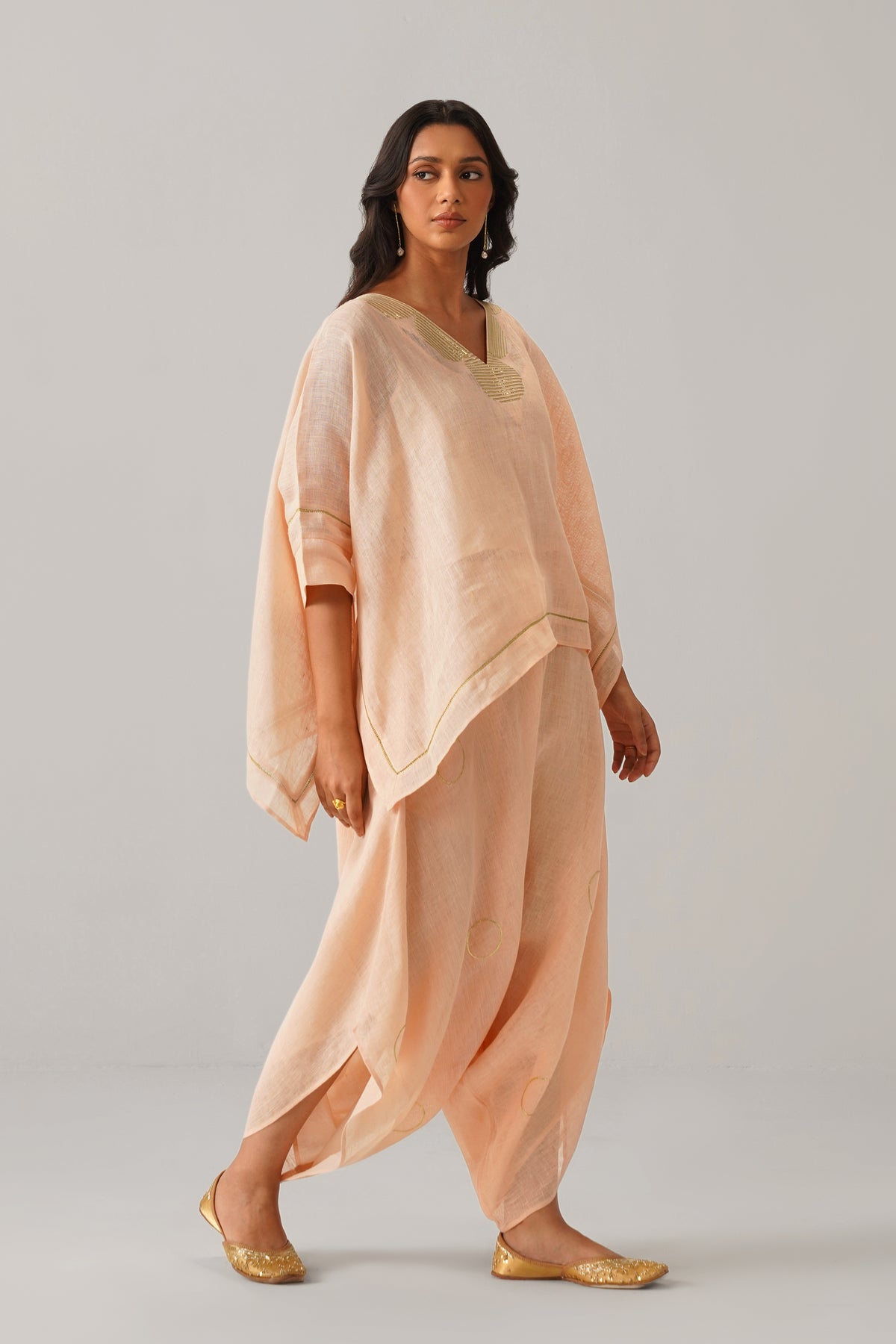 The Firdaus Peach Gauze Linen Cape