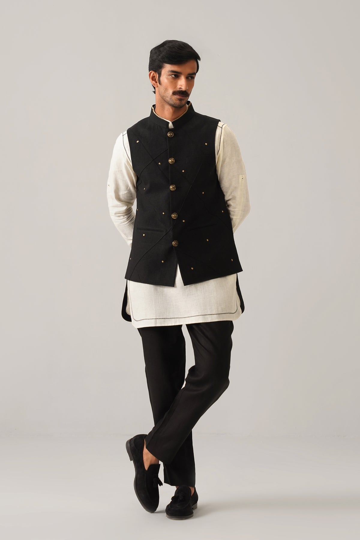 The Mehtab Black Linen Nehru Jacket