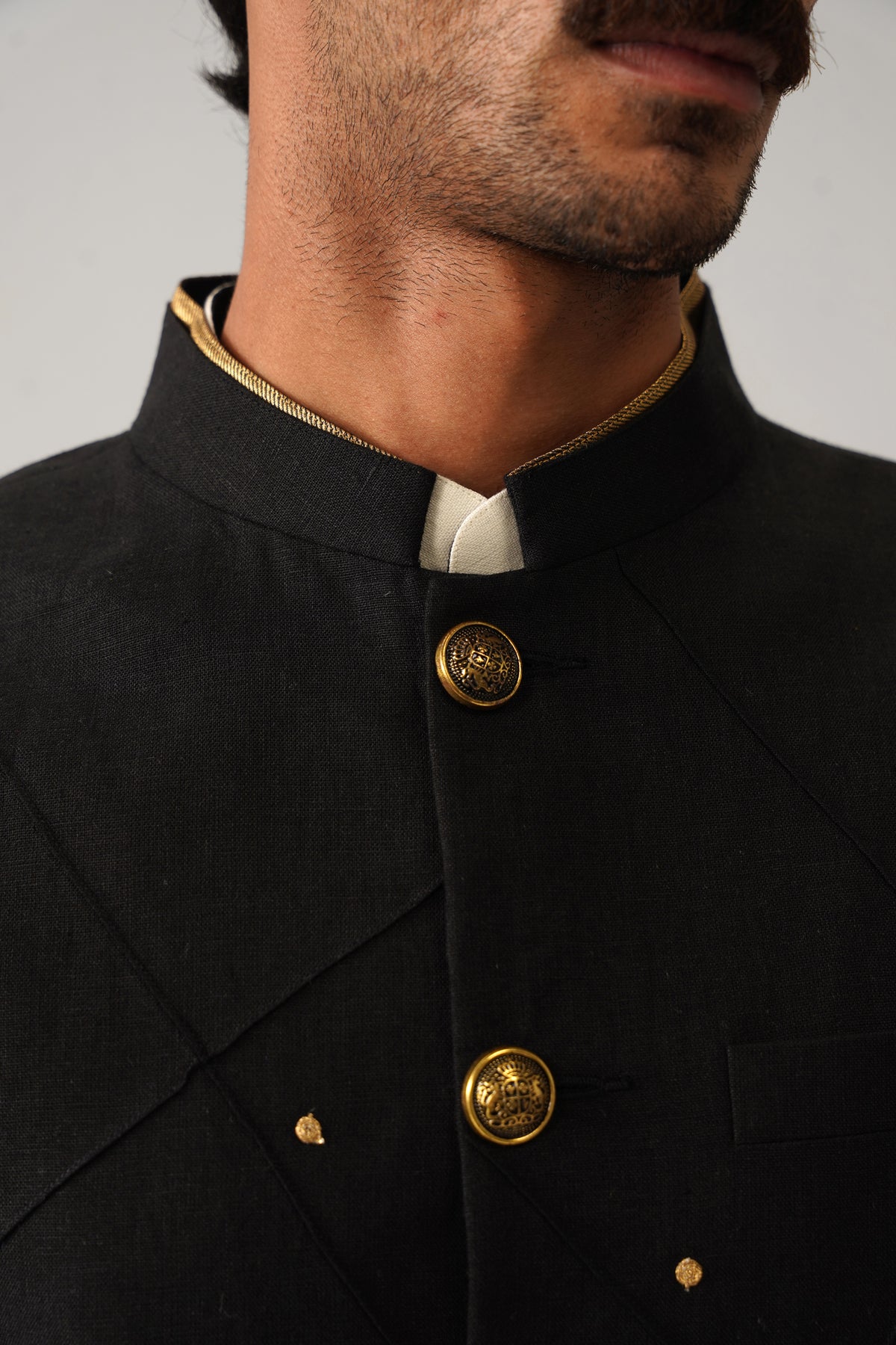 The Mehtab Black Linen Nehru Jacket