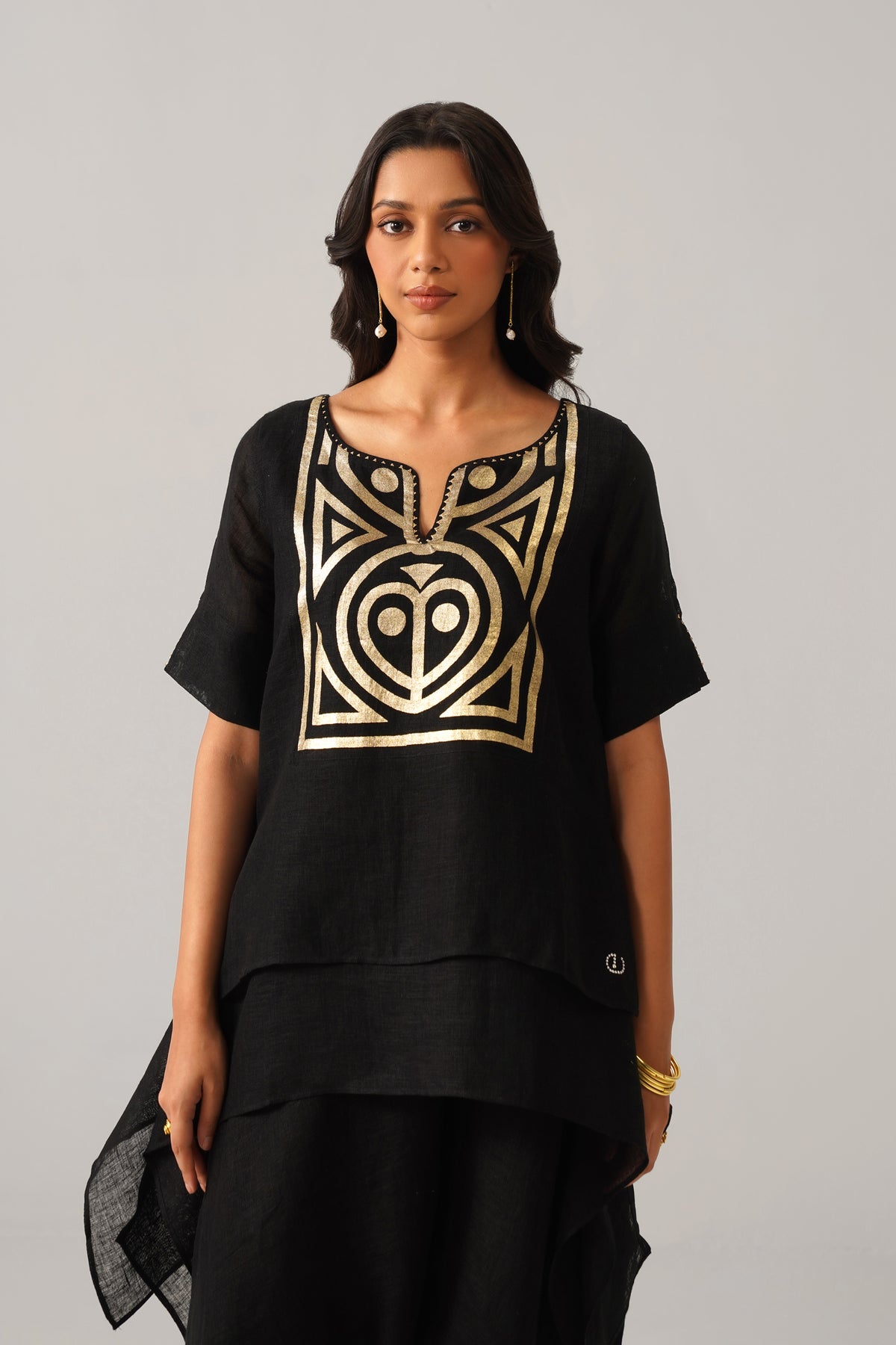The Shabnam Black Gauze Linen Cape