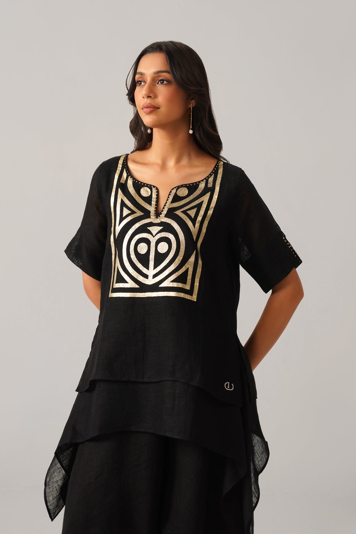 The Shabnam Black Gauze Linen Cape