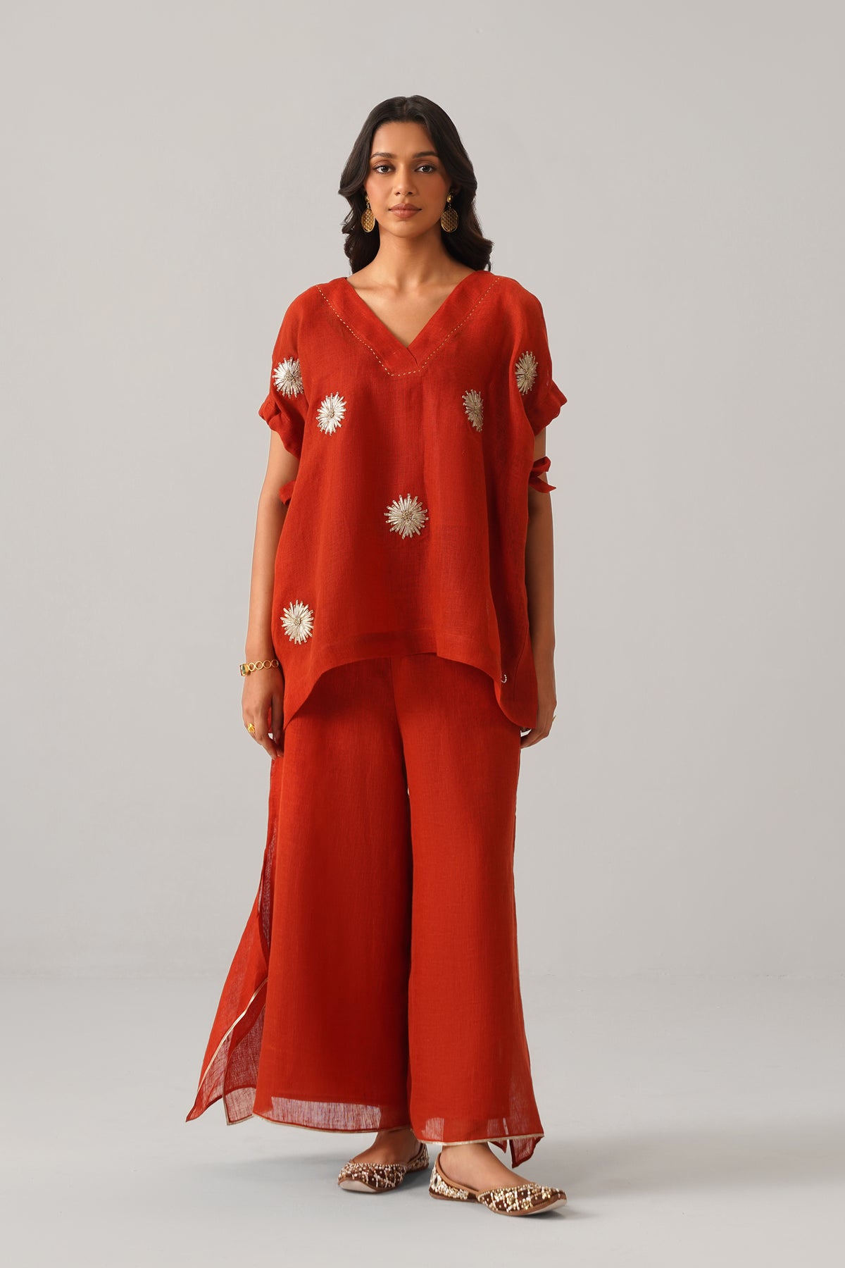 The Aftaab Burnt Orange Gauze Linen Cape
