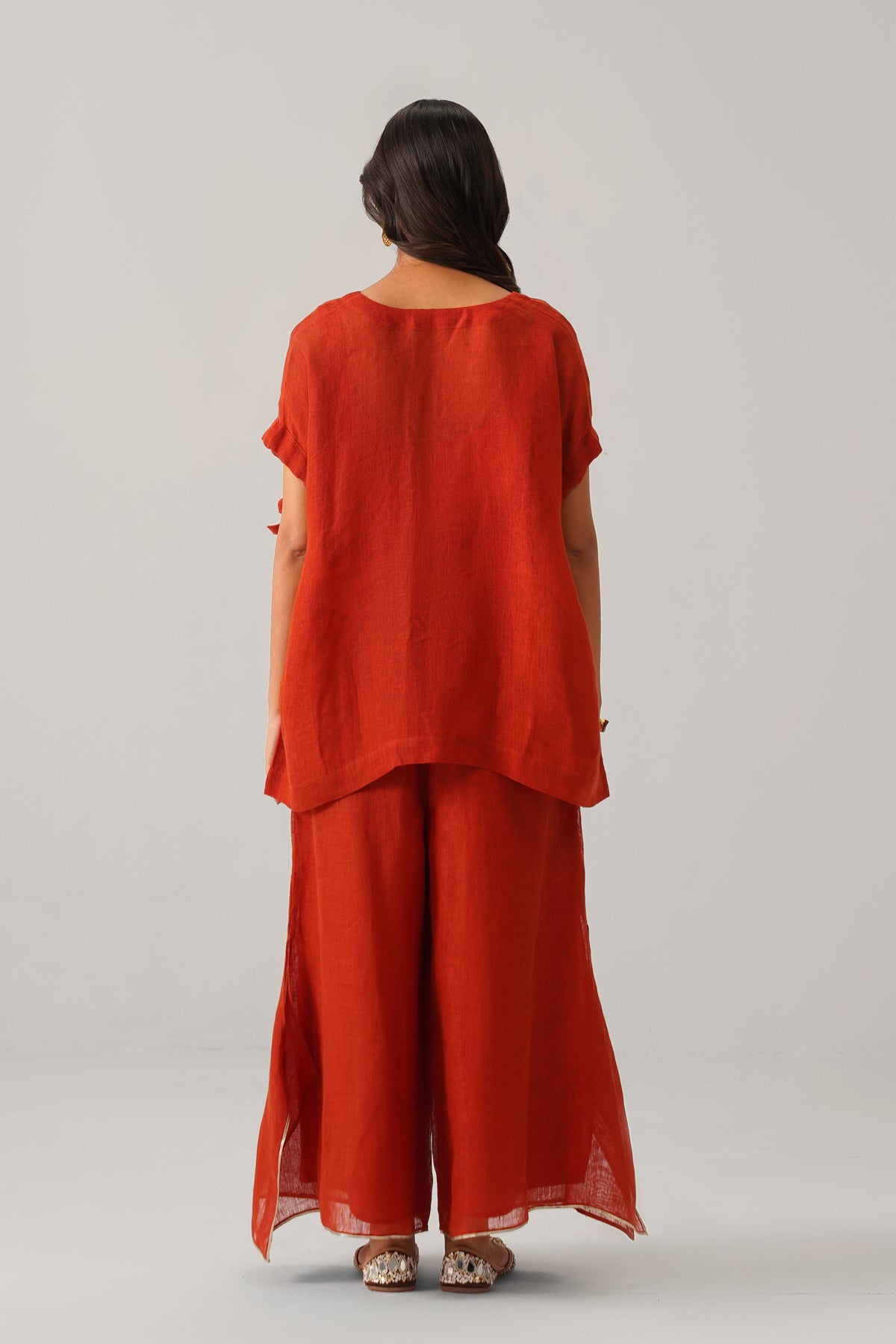 The Aftaab Burnt Orange Gauze Linen Cape