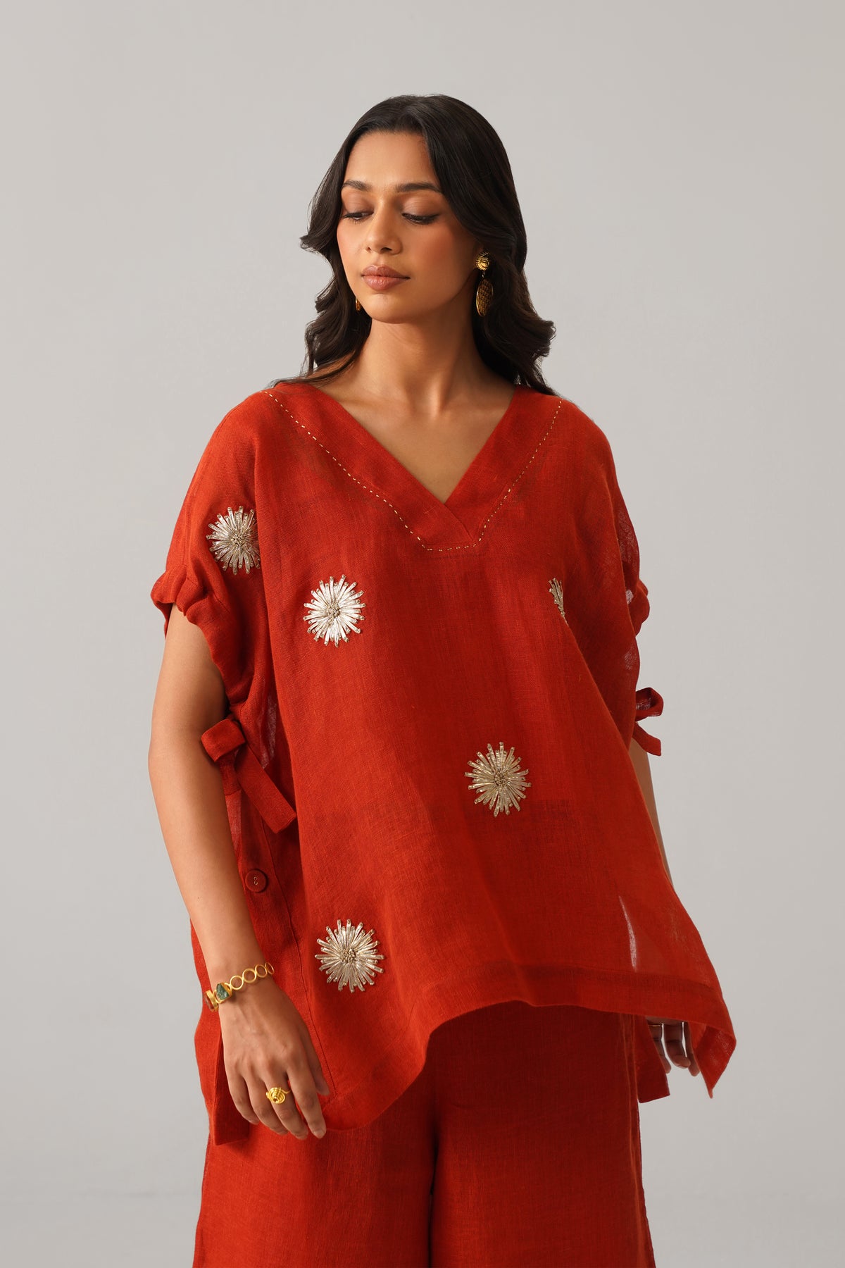 The Aftaab Burnt Orange Gauze Linen Cape