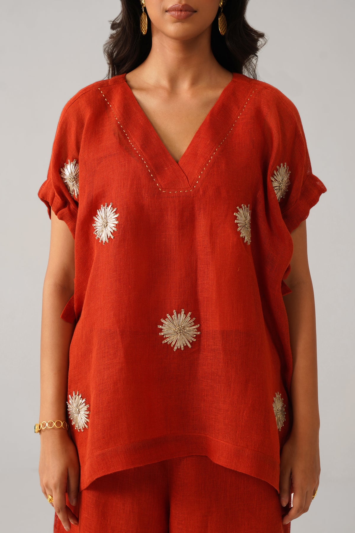 The Aftaab Burnt Orange Gauze Linen Cape