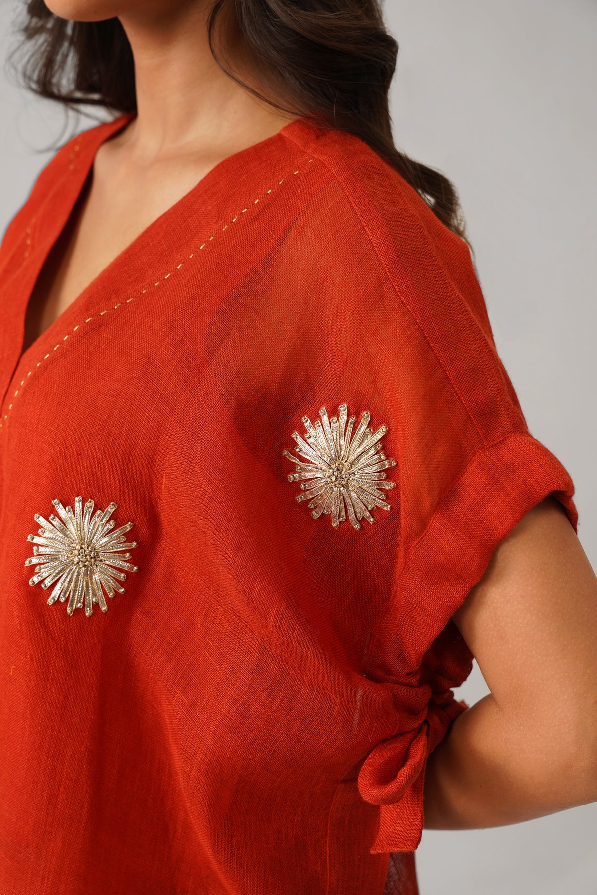 The Aftaab Burnt Orange Gauze Linen Cape