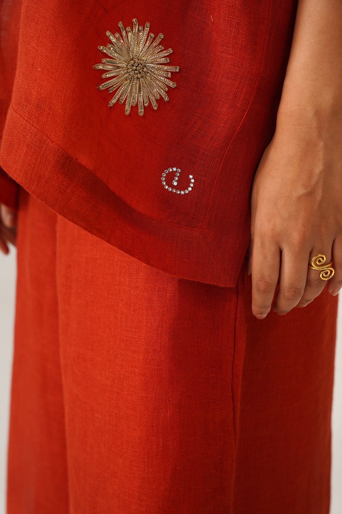 The Aftaab Burnt Orange Gauze Linen Cape