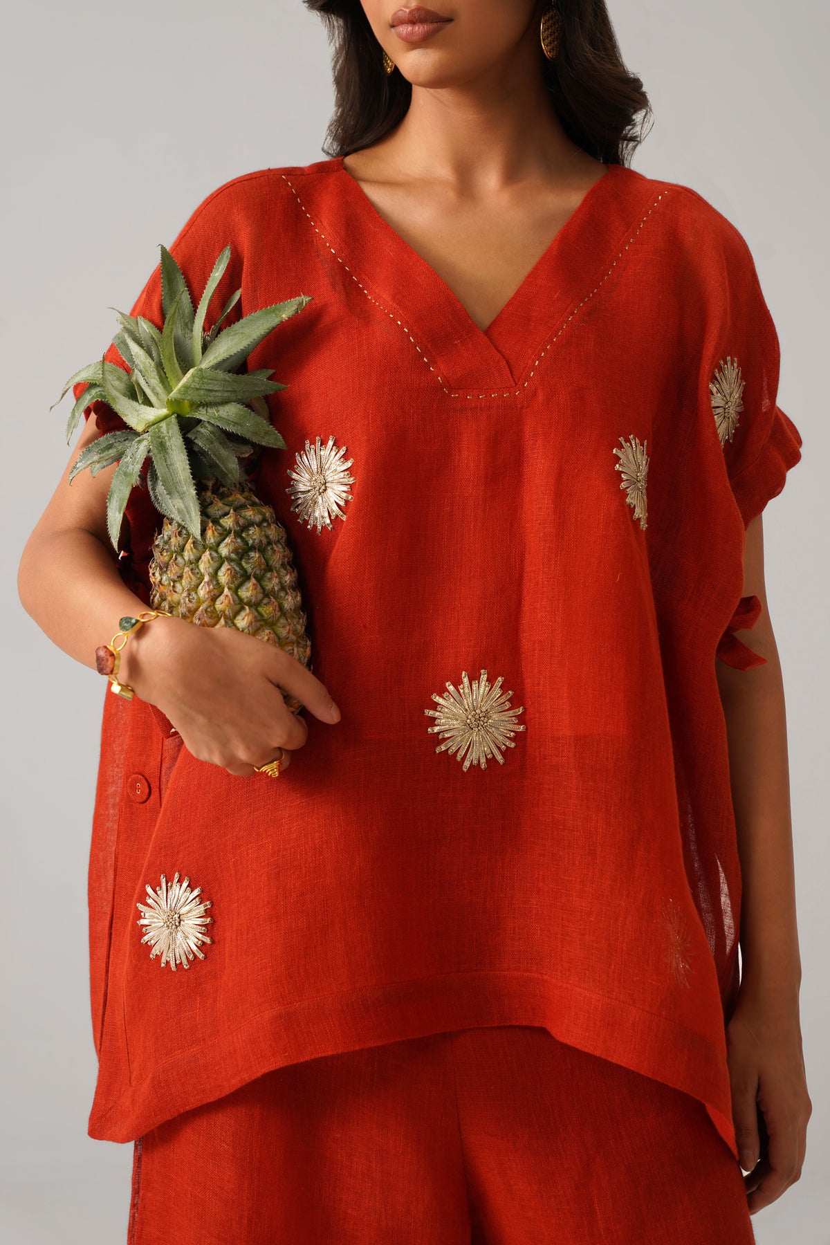 The Aftaab Burnt Orange Gauze Linen Cape