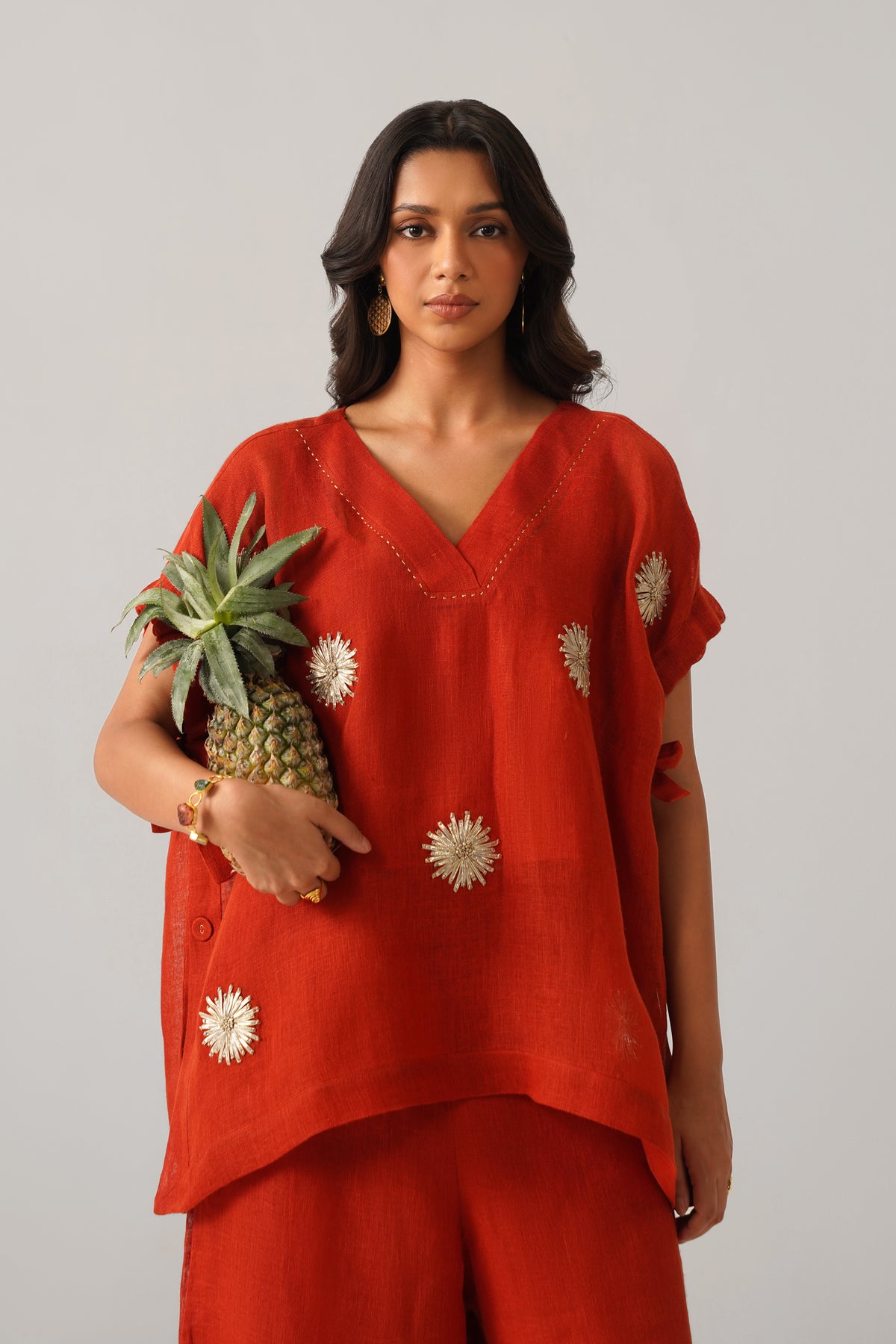 The Aftaab Burnt Orange Gauze Linen Cape