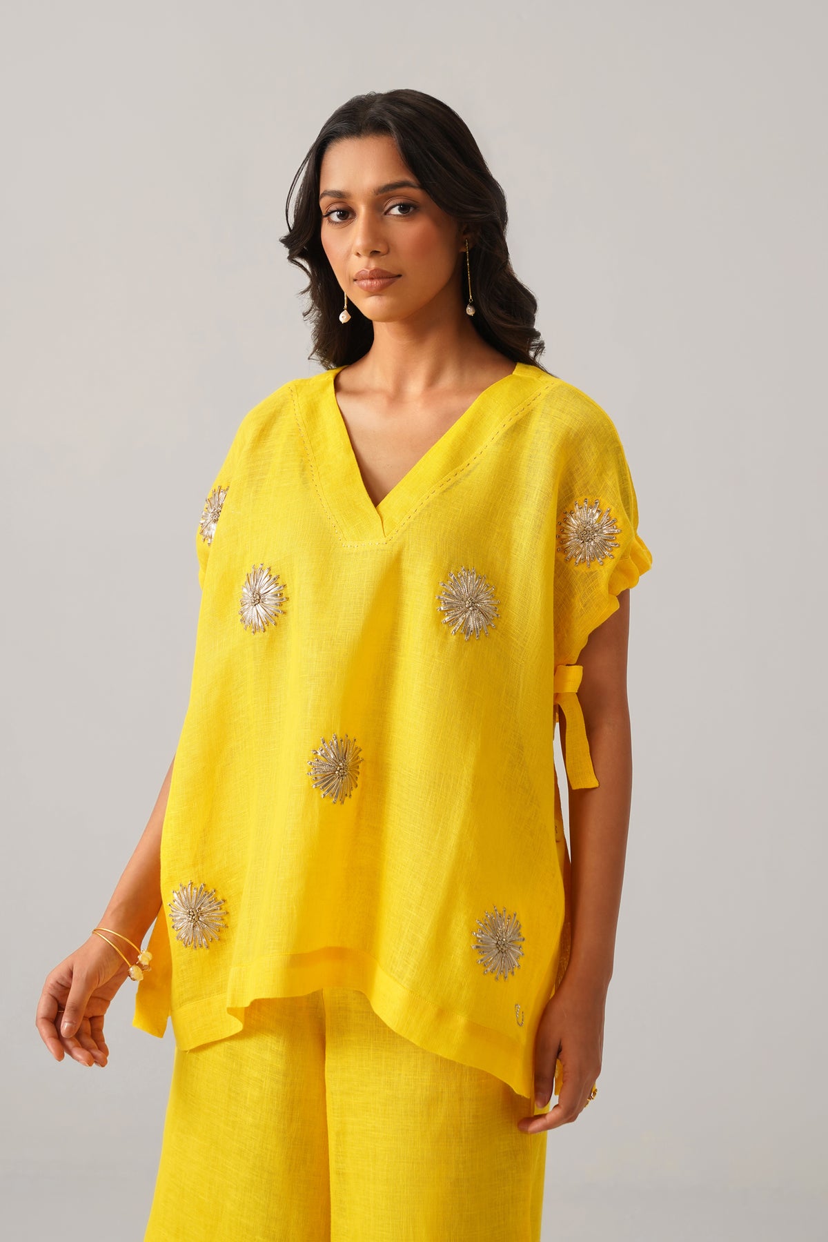 The Aftaab Yellow Gauze Linen Cape