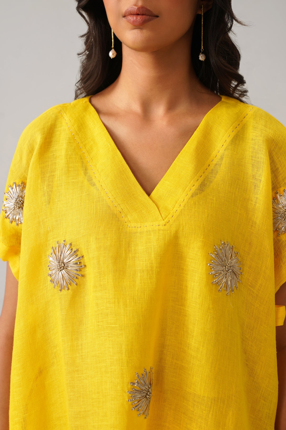 The Aftaab Yellow Gauze Linen Cape