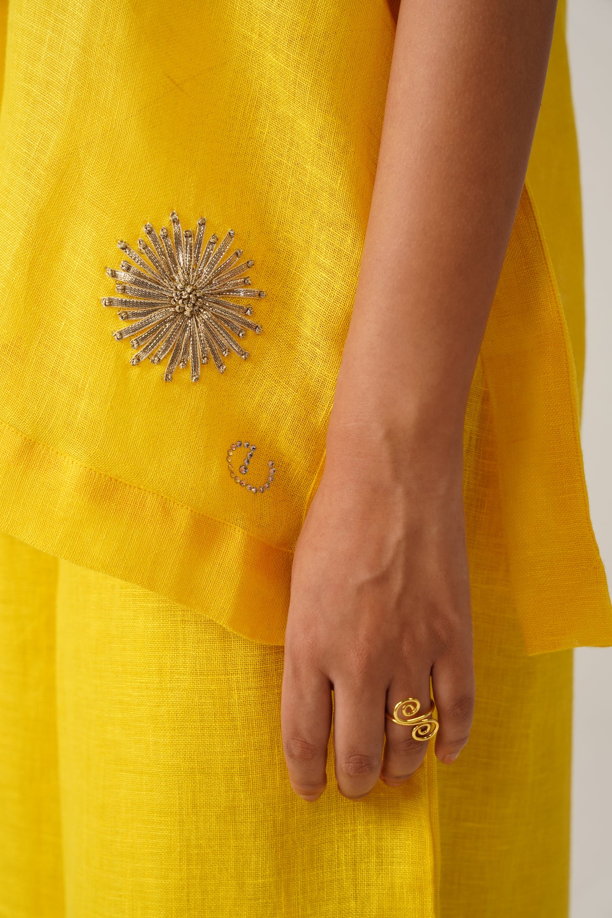 The Aftaab Yellow Gauze Linen Cape
