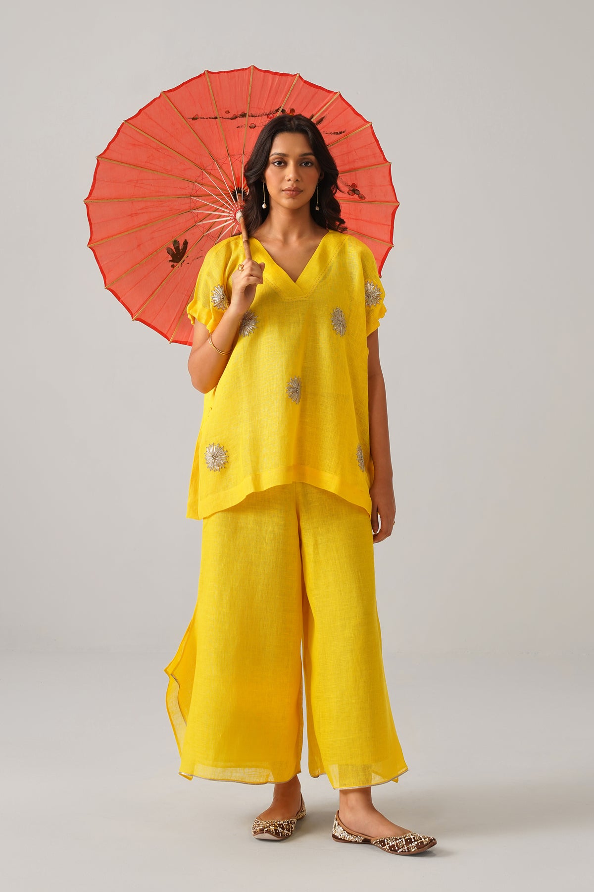 The Aftaab Yellow Gauze Linen Cape