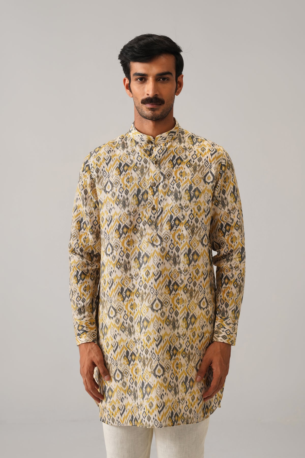 The Mehtab Mustard Linen Nehru Jacket