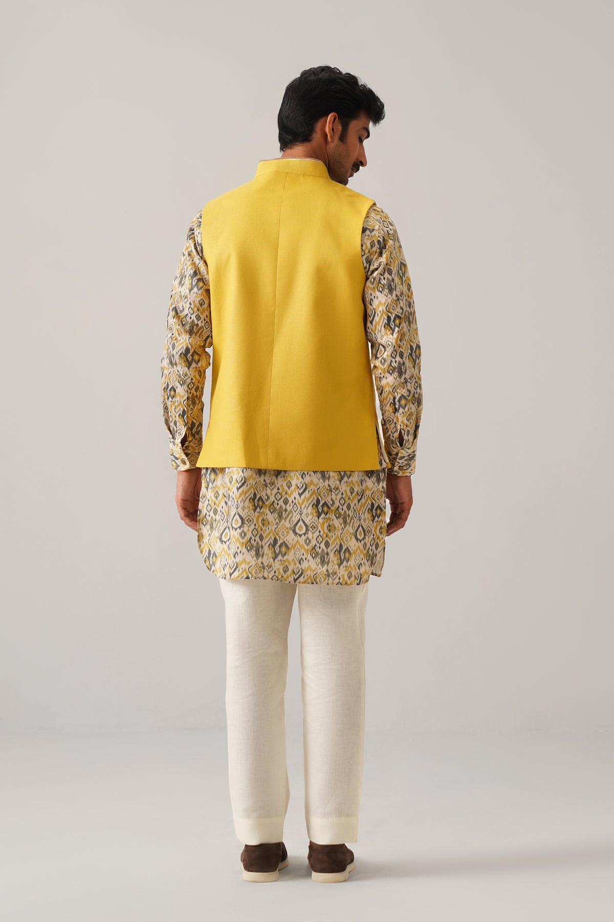 The Mehtab Mustard Linen Nehru Jacket