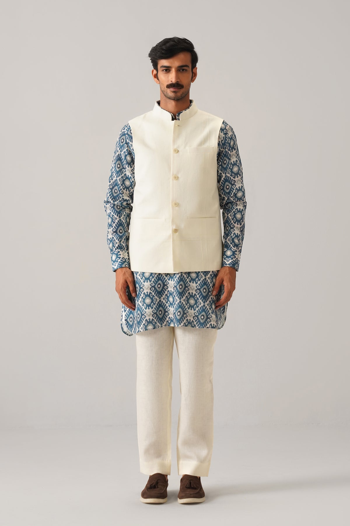 The Sehar Cream Linen Nehru Jacket