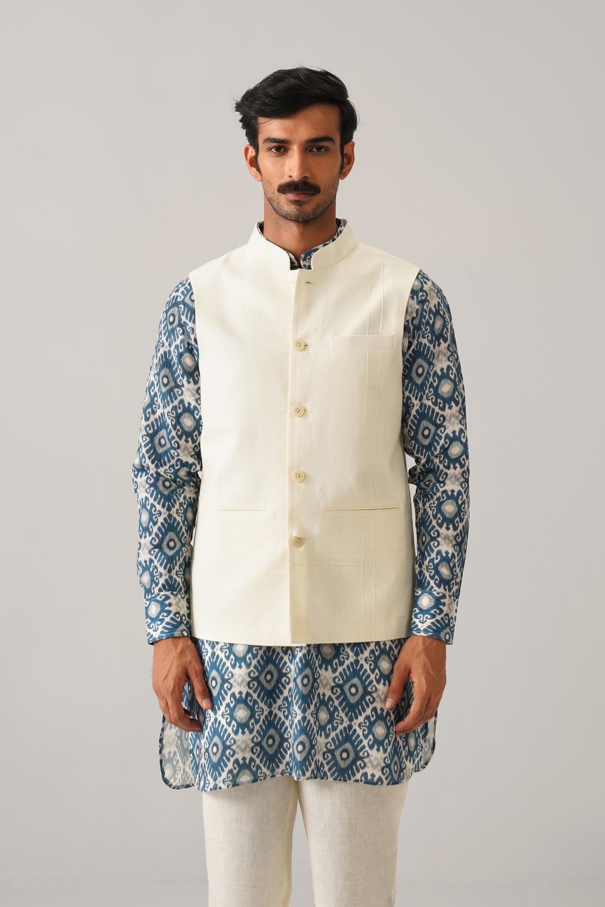 The Sehar Cream Linen Nehru Jacket