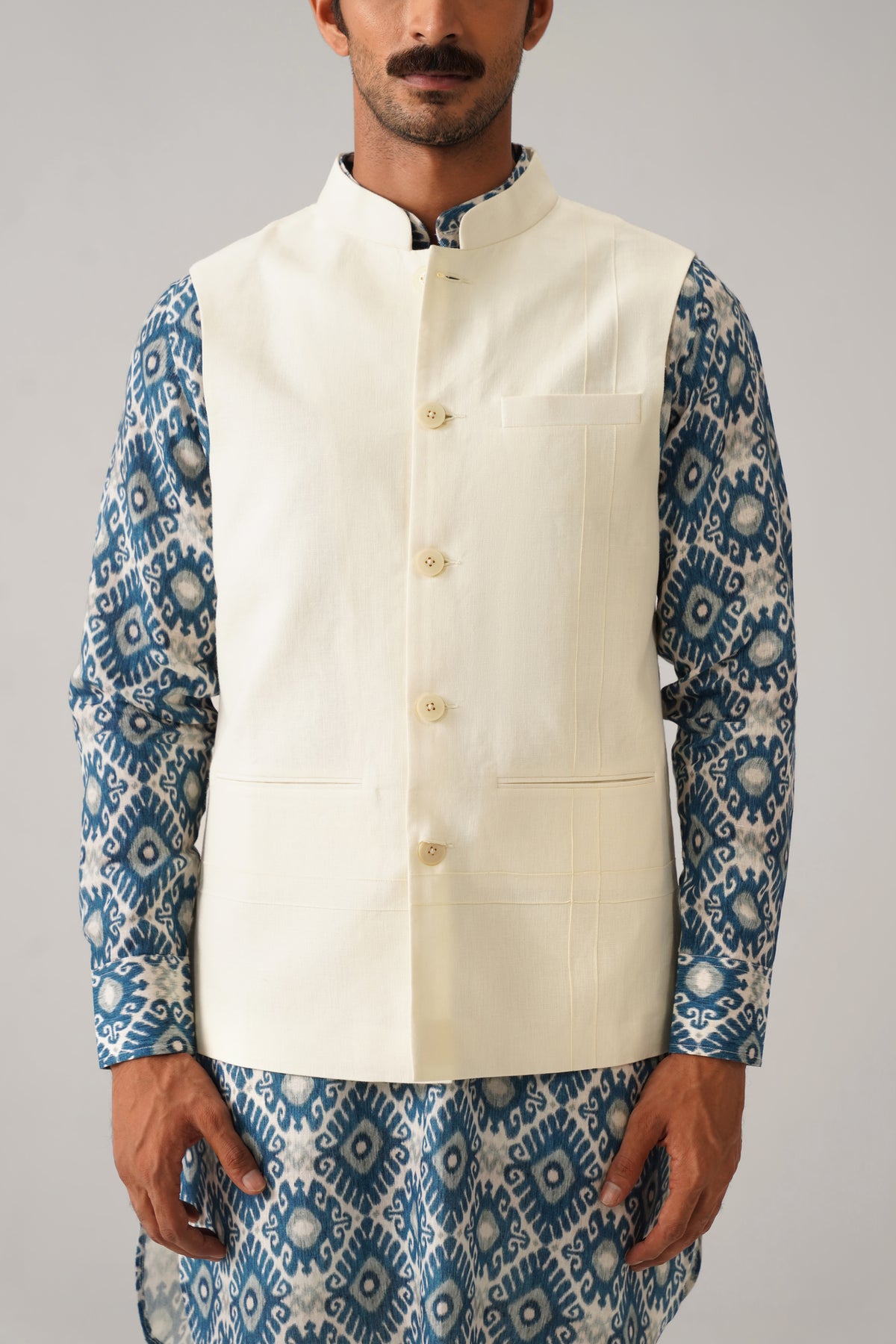 The Sehar Cream Linen Nehru Jacket