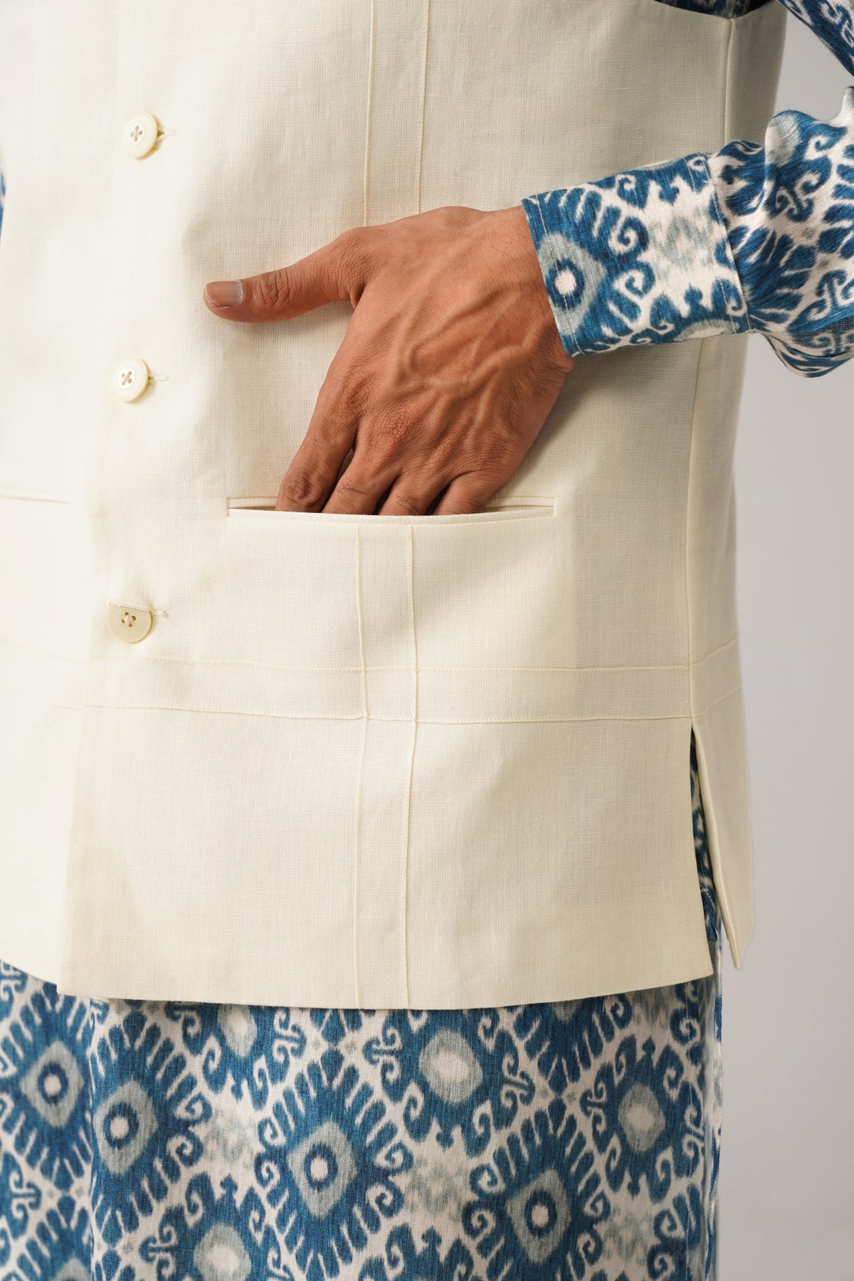 The Sehar Cream Linen Nehru Jacket