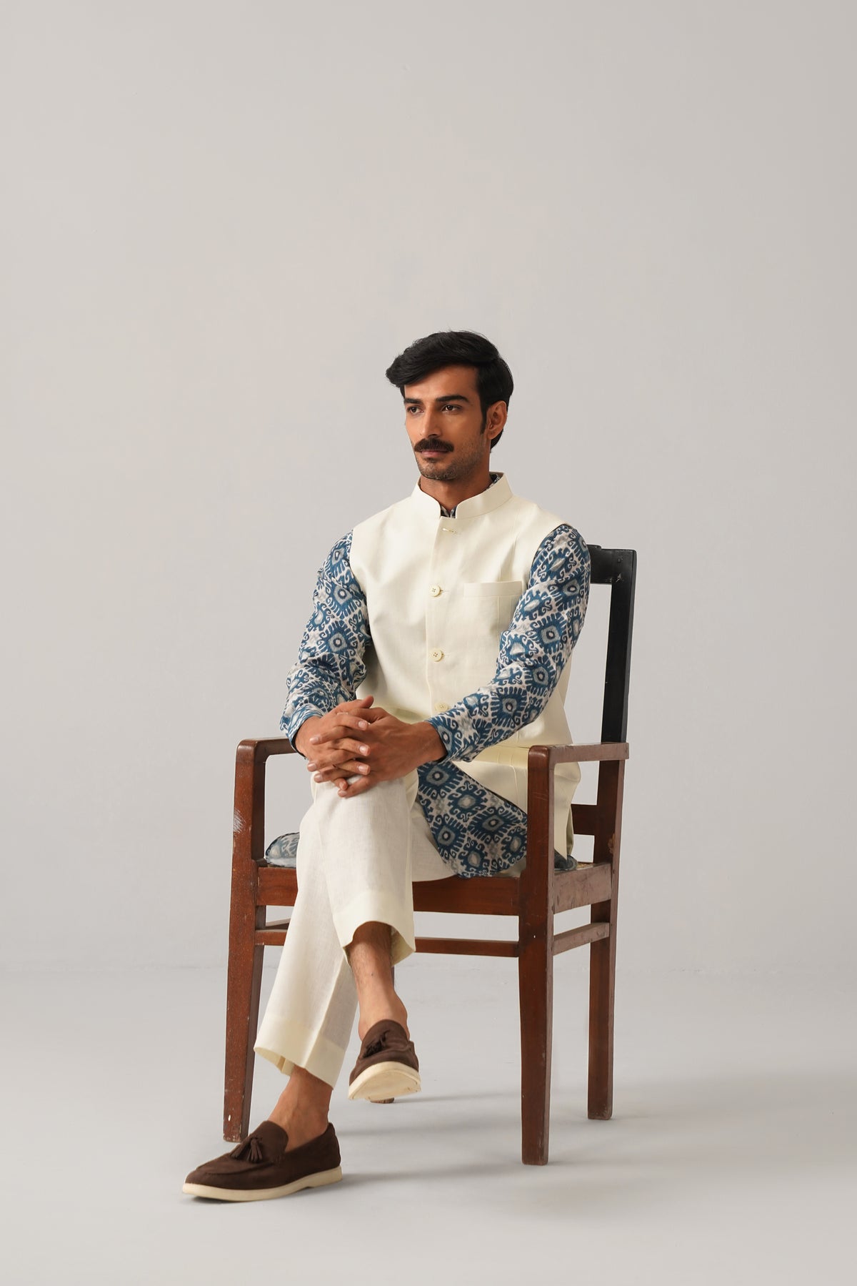 The Sehar Cream Linen Nehru Jacket