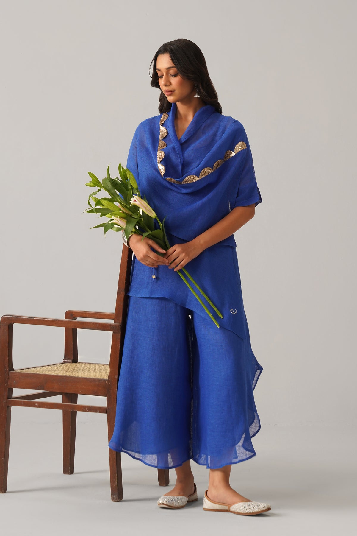 The Boho Banno Royal Blue Linen Cape Set