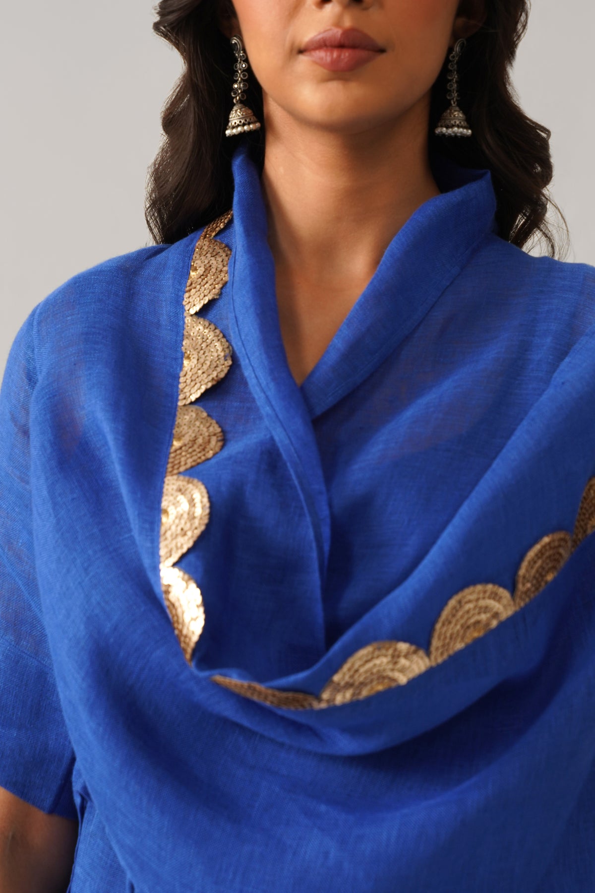 The Boho Banno Royal Blue Linen Cape Set