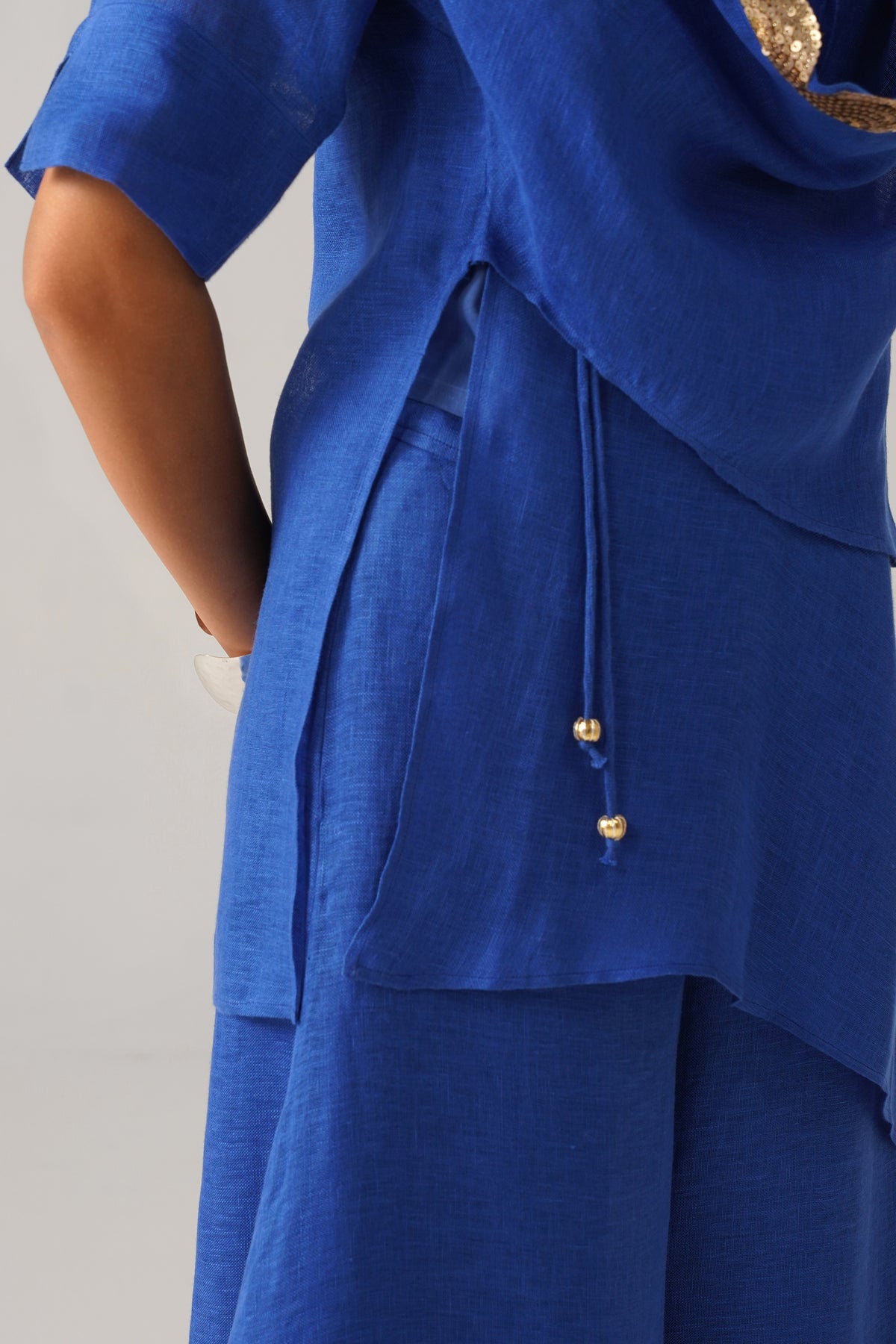 The Boho Banno Royal Blue Linen Cape Set