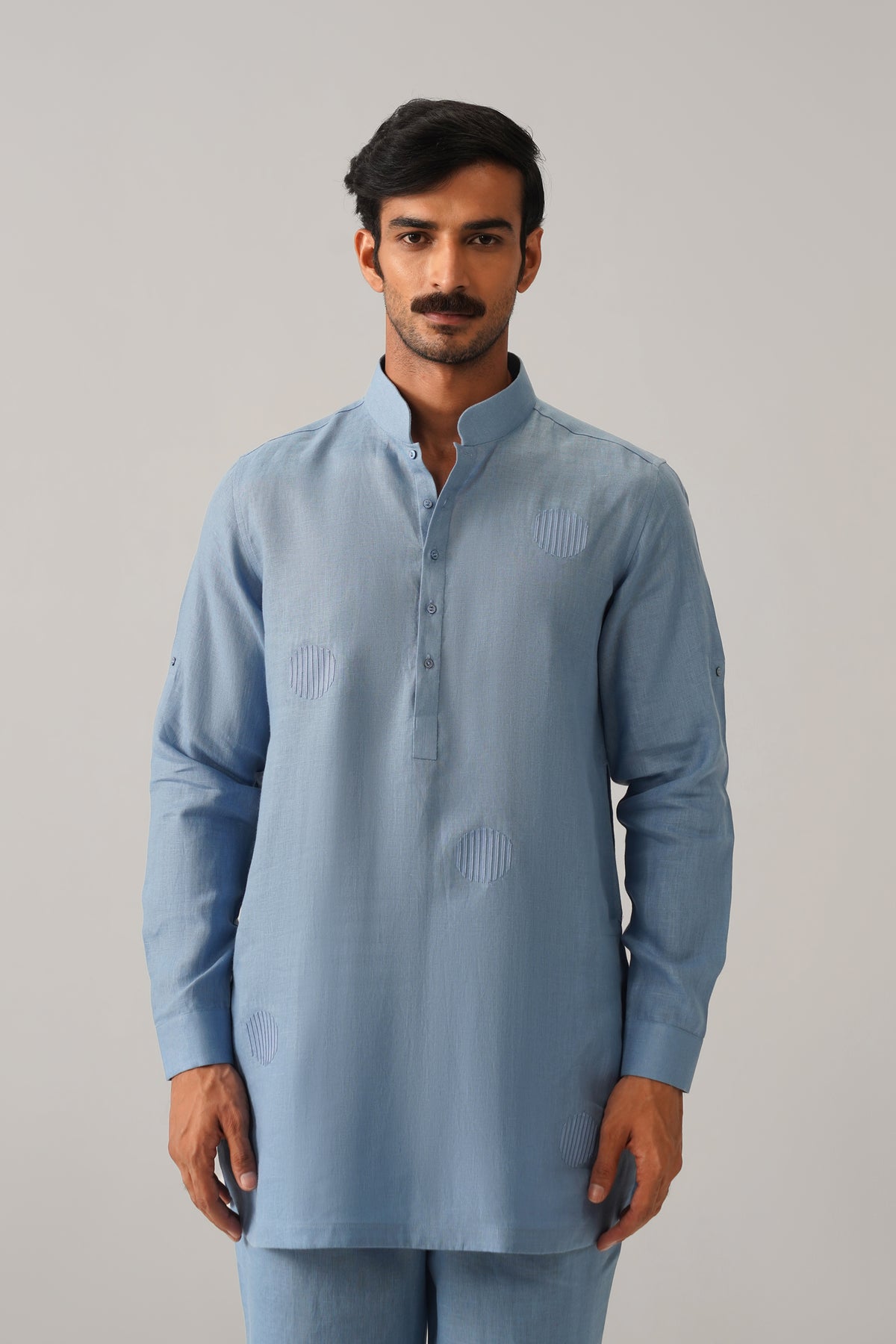 The Ehsaas Powder Blue Linen Kurta Set
