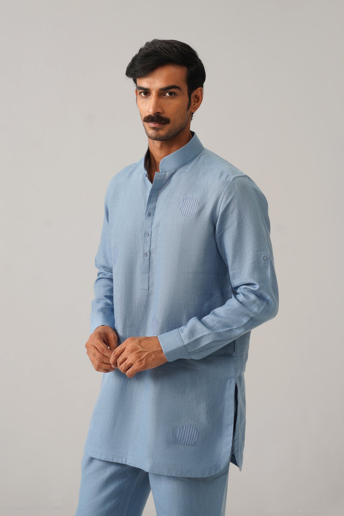 The Ehsaas Powder Blue Linen Kurta Set