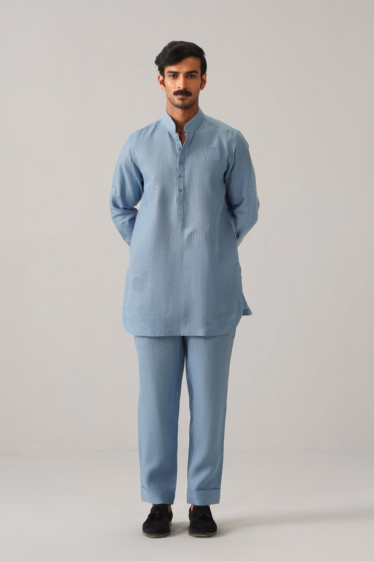 The Ehsaas Powder Blue Linen Kurta Set