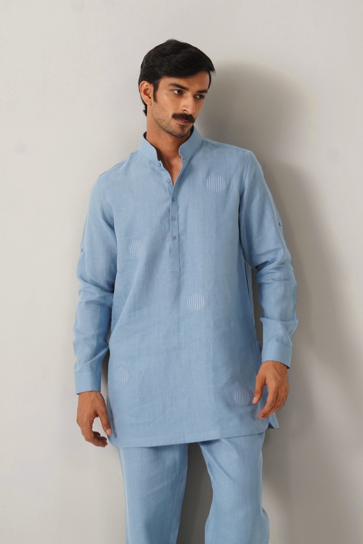 The Ehsaas Powder Blue Linen Kurta Set