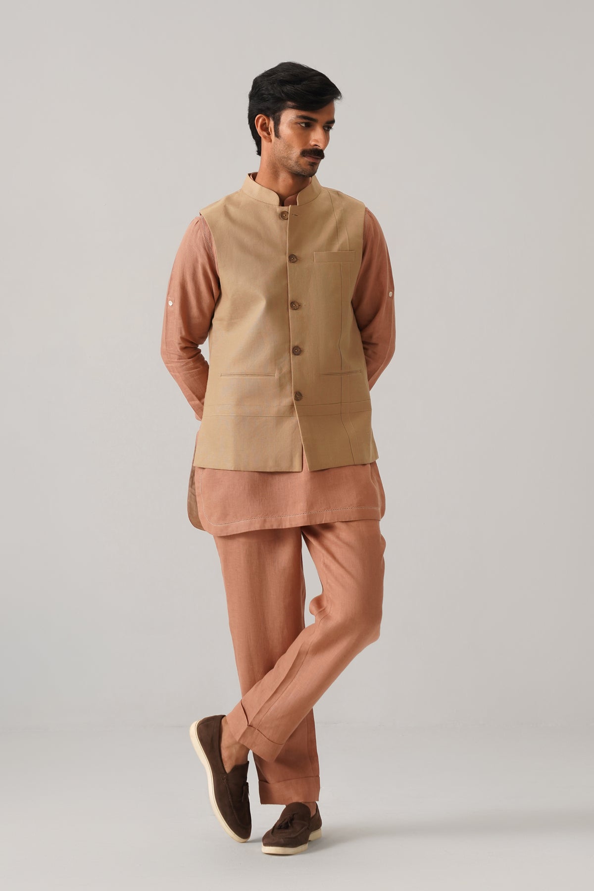 The Sehar Sand Linen Nehru Jacket