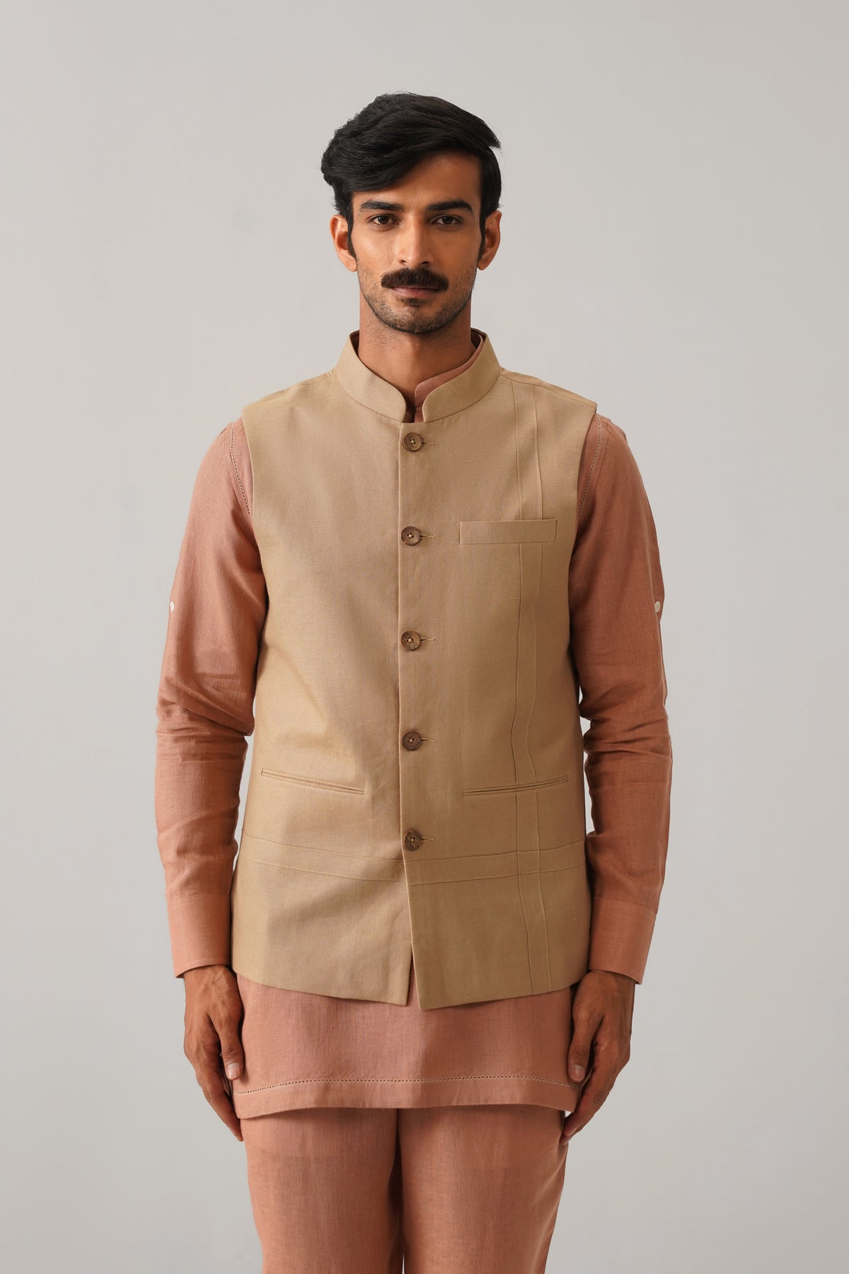 The Sehar Sand Linen Nehru Jacket