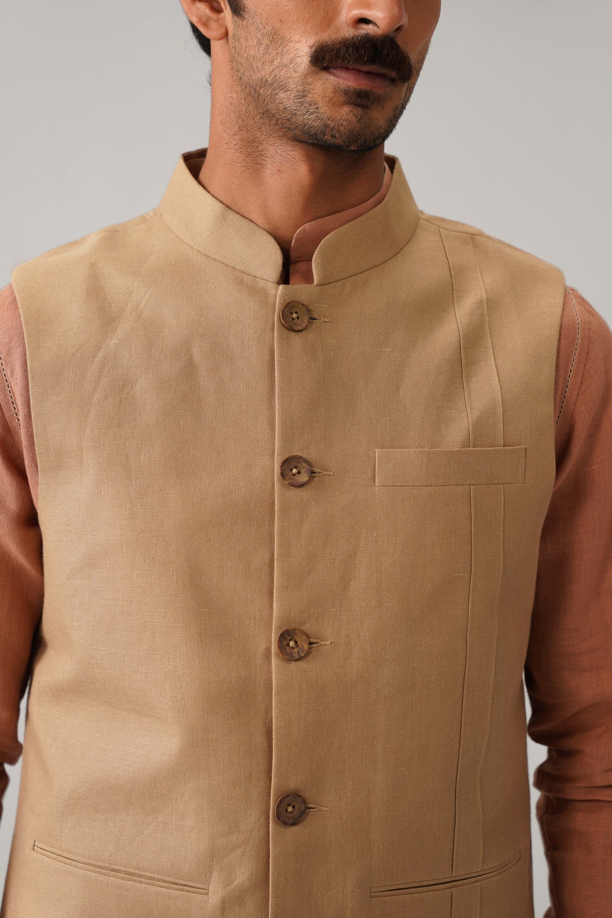 The Sehar Sand Linen Nehru Jacket