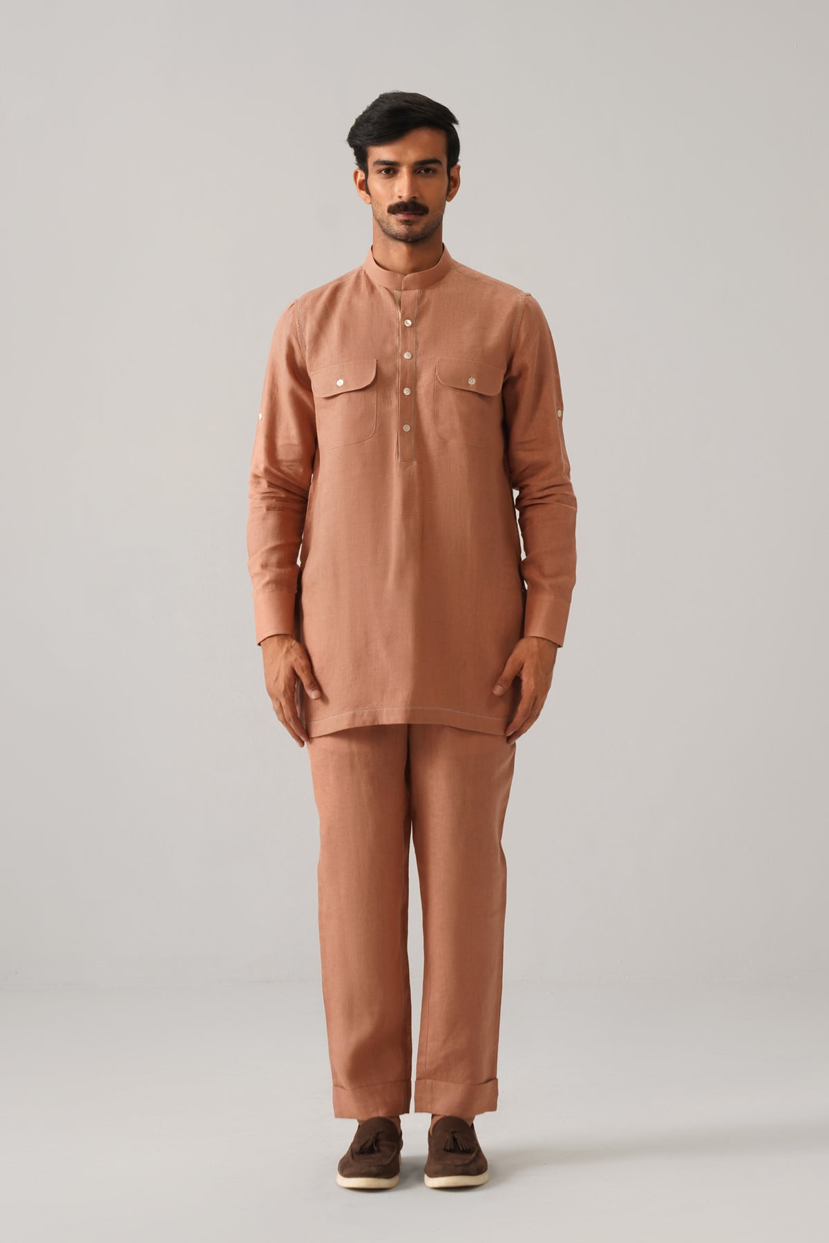 The Sehar Sand Linen Nehru Jacket