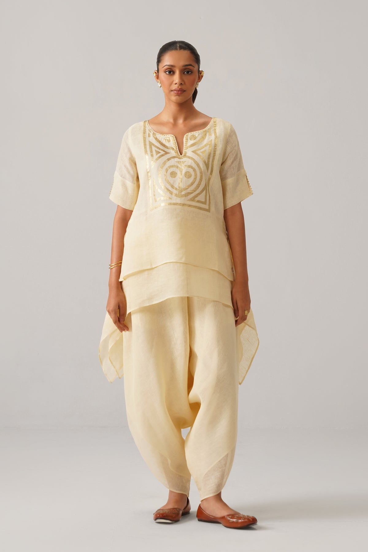 The Shabnam Cream Gauze Linen Cape